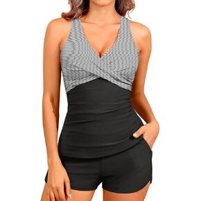 Women Tankini Swimsuits with Shorts - Two Piece Tummy Control Bathing Suits Top with Two Pockets Bottom Swimwear in Kuwait