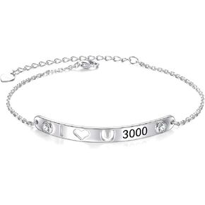FLYOW Mothers Day Gifts for Her 925 Sterling Silver Bangle Bracelet Engraved I Love You 3000 Times Bracelets Jewelry for Women Teen Girls Iron Man Fans Marvel Movie Souvenir Memorial Birthday Gifts