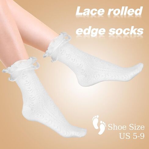 3 Pairs White Ruffle Socks Women Soft Cotton Ruffle Ankle Socks White Frilly Socks for Ladies Gril Princess Lolita Mary Jane Socks in Saudi Arabia