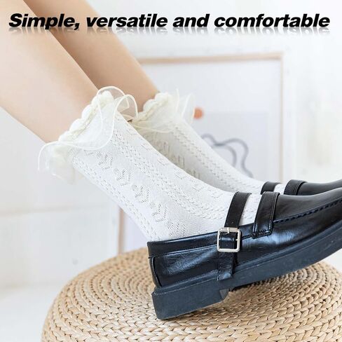 3 Pairs White Ruffle Socks Women Soft Cotton Ruffle Ankle Socks White Frilly Socks for Ladies Gril Princess Lolita Mary Jane Socks in Saudi Arabia