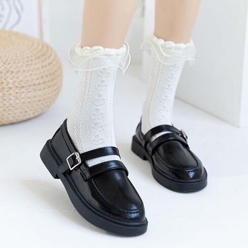 3 Pairs White Ruffle Socks Women Soft Cotton Ruffle Ankle Socks White Frilly Socks for Ladies Gril Princess Lolita Mary Jane Socks in Saudi Arabia