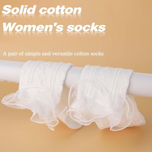 3 Pairs White Ruffle Socks Women Soft Cotton Ruffle Ankle Socks White Frilly Socks for Ladies Gril Princess Lolita Mary Jane Socks in Saudi Arabia