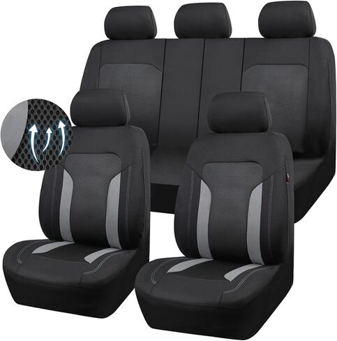 CAR PASS 3D Air Mesh Car Seat Covers Full Set, Breathable Sporty Rear Bench with Zipper for Armrest Box Universal Fit 95% Automotive SUV,Truck,Sedan Interior Cute Women Airbag Compatible, Black Blue in Kuwait
