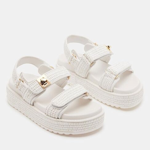 Raffia Woven Slingback Platform Sandal,Comfortable Slide Sandals for Women with Double Adjustable Slingback Strap in Saudi Arabia