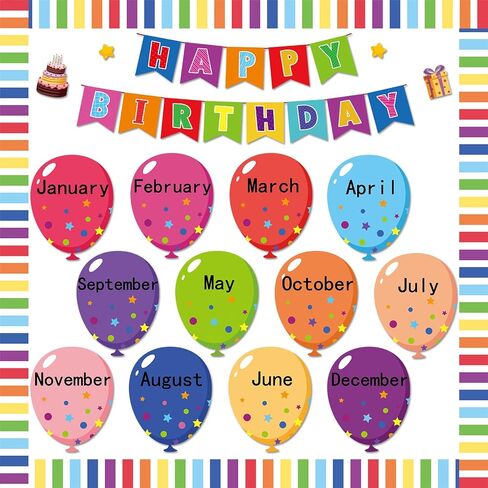 Happy Birthday Bulletin Board Set for Classroom Decorations Balloons Birthday Bulletin Board Colorful Balloons Bulletin Cutouts for Birthday Calendar Blackboard Classroom School Supplies Decor in Saudi Arabia