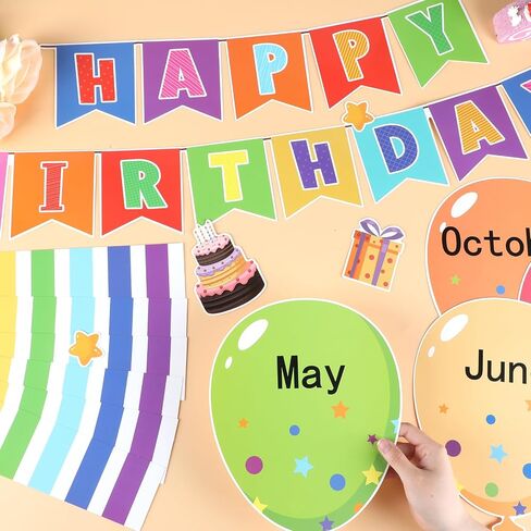 Happy Birthday Bulletin Board Set for Classroom Decorations Balloons Birthday Bulletin Board Colorful Balloons Bulletin Cutouts for Birthday Calendar Blackboard Classroom School Supplies Decor in Saudi Arabia