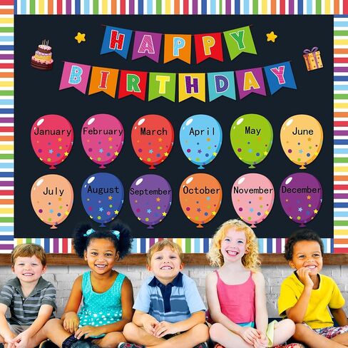 Happy Birthday Bulletin Board Set for Classroom Decorations Balloons Birthday Bulletin Board Colorful Balloons Bulletin Cutouts for Birthday Calendar Blackboard Classroom School Supplies Decor in Saudi Arabia