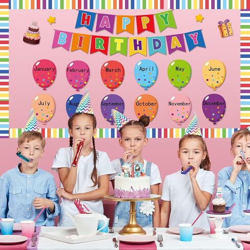 Happy Birthday Bulletin Board Set for Classroom Decorations Balloons Birthday Bulletin Board Colorful Balloons Bulletin Cutouts for Birthday Calendar Blackboard Classroom School Supplies Decor in Saudi Arabia
