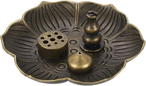 uxcell 4Pcs Flower Incense Holder, Incense Burner Holder, Lotus Multiple Hole, Cone Shape and Gourd-Shape Ash Catcher for Yoga, Meditation Bronze in Saudi Arabia