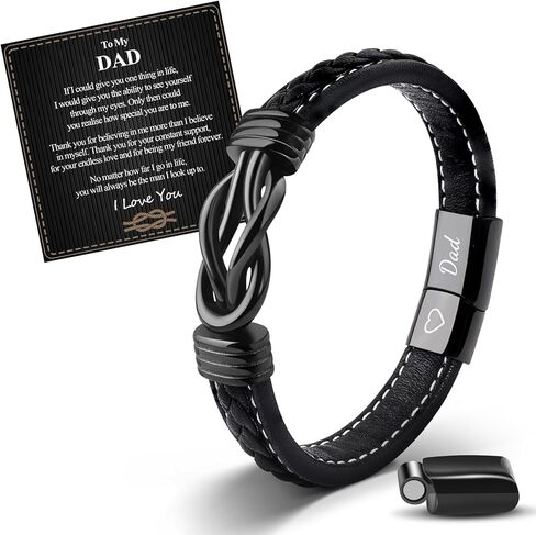 VU100 Gifts for Son/Dad/Man Forever Linked Together Braided Leather Bracelet for Men Inspirational Gifts Graduation Fathers Day Birthday Gifts for Dad Boyfriend Husband Boy Teenage (Black/Brown) in Kuwait