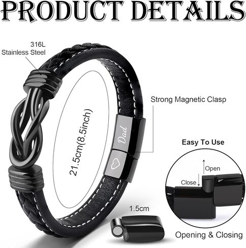 VU100 Gifts for Son/Dad/Man Forever Linked Together Braided Leather Bracelet for Men Inspirational Gifts Graduation Fathers Day Birthday Gifts for Dad Boyfriend Husband Boy Teenage (Black/Brown) in Kuwait