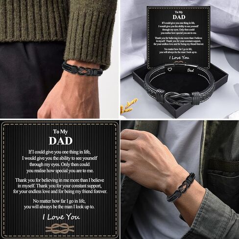 VU100 Gifts for Son/Dad/Man Forever Linked Together Braided Leather Bracelet for Men Inspirational Gifts Graduation Fathers Day Birthday Gifts for Dad Boyfriend Husband Boy Teenage (Black/Brown) in Kuwait