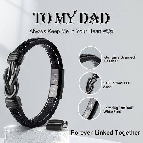 VU100 Gifts for Son/Dad/Man Forever Linked Together Braided Leather Bracelet for Men Inspirational Gifts Graduation Fathers Day Birthday Gifts for Dad Boyfriend Husband Boy Teenage (Black/Brown) in Kuwait