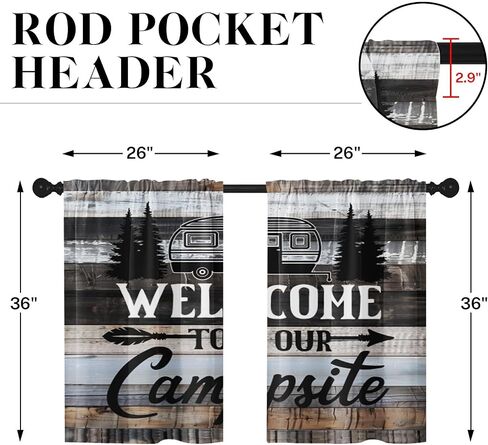 Camper Kitchen Curtains RV Window Curtains Over Sink Set of 2, Camping Tent Bear with Lantern Vintage Rod Pocket Short Tier Curtains for Kitchen, Farmhouse Small Kitchen Decor (26x36 Inch) in Saudi Arabia