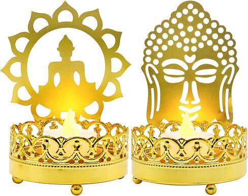 حامل شموع ظل بوذا المعدني - رأس بوذا والتأمل وأشكال بوذا جالسة ديا ديكور روحي أجواء هادئة هدايا زن حامل ضوء يوغا استوديو زن ديكور مذبح الغرفة in Saudi Arabia