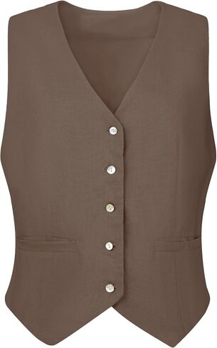 Women's Linen Vest Sleeveless Button Down V Neck Formal Business Waistcoat in Saudi Arabia
