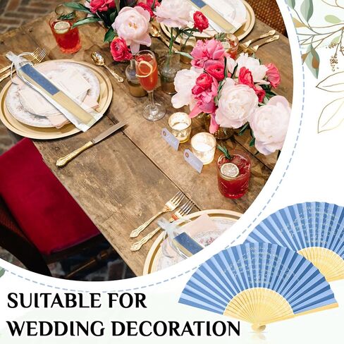 Pinkunn 50 Pieces Paper Folding Fans with Organza Bags Foldable Bamboo Fans Paper Hand Fans Bulk for Wedding Guests Bridesmaid Bridal Shower Party Favors Decor (Haze Blue) in Saudi Arabia