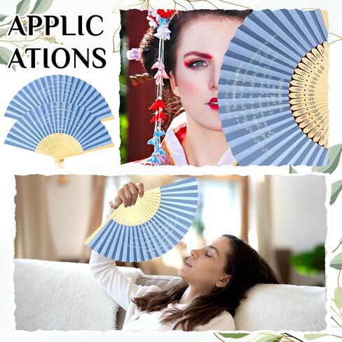Pinkunn 50 Pieces Paper Folding Fans with Organza Bags Foldable Bamboo Fans Paper Hand Fans Bulk for Wedding Guests Bridesmaid Bridal Shower Party Favors Decor (Haze Blue) in Saudi Arabia
