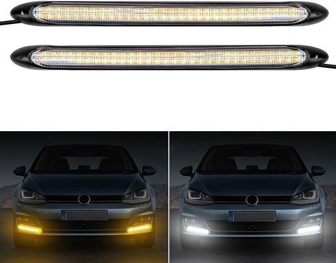 شريط إضاءة نهاري للسيارة من AUTOXBERT LED، قطعتان من أضواء إشارة الانعطاف DRL للمصباح الأمامي للسيارة، مصابيح مؤشر تسلسلي للفرامل باللون الأبيض والأصفر مقاس 9.25 بوصة in Kuwait