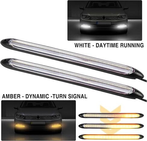 شريط إضاءة نهاري للسيارة من AUTOXBERT LED، قطعتان من أضواء إشارة الانعطاف DRL للمصباح الأمامي للسيارة، مصابيح مؤشر تسلسلي للفرامل باللون الأبيض والأصفر مقاس 9.25 بوصة in Kuwait