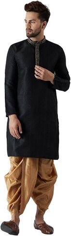 Sojanya (Since 1958, Men's Blue & Mustard Silk Dhoti Kurta Set in Kuwait