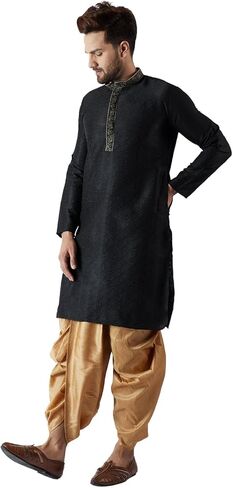Sojanya (Since 1958, Men's Blue & Mustard Silk Dhoti Kurta Set in Kuwait