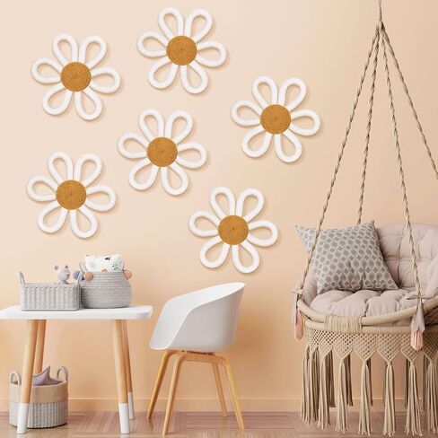 6 Pcs Boho Daisy Flower Wall Art Decor Boho Nursery Wall Art Decor Daisy Flower Woven Macrame Wall Hanging for Home Indoor Decorations(Classic Color,Yarn and Cotton Rope) in Saudi Arabia