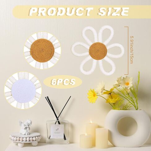 6 Pcs Boho Daisy Flower Wall Art Decor Boho Nursery Wall Art Decor Daisy Flower Woven Macrame Wall Hanging for Home Indoor Decorations(Classic Color,Yarn and Cotton Rope) in Saudi Arabia