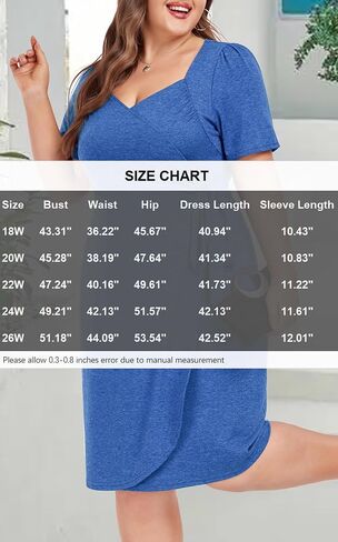 Womens' Plus Size Summer Short Sleeve Knee Length Flattering Hide Belly Fat Faux Wrap Dresses in Saudi Arabia