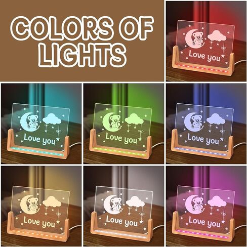 قاعدة إضاءة LED خشبية، حامل عرض بقاعدة خشبية مضاءة USB للوحة الأكريليك إطار صورة لذكرى الذكرى السنوية وهدايا عيد الحب للأزواج له (8 بوصات، ملونة) in Saudi Arabia