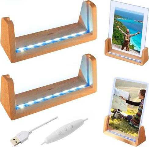 قاعدة إضاءة LED خشبية، حامل عرض بقاعدة خشبية مضاءة USB للوحة الأكريليك إطار صورة لذكرى الذكرى السنوية وهدايا عيد الحب للأزواج له (8 بوصات، ملونة) in Saudi Arabia