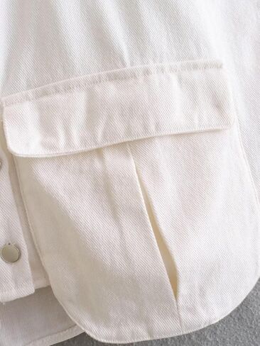 سترة جينز نسائية من كيسونيك بدون أكمام، سترة جينز بأزرار سفلية، جيوب مزدوجة، صدرية قصيرة مزخرفة (أبيض-S) in Kuwait