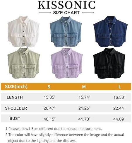 سترة جينز نسائية من كيسونيك بدون أكمام، سترة جينز بأزرار سفلية، جيوب مزدوجة، صدرية قصيرة مزخرفة (أبيض-S) in Kuwait