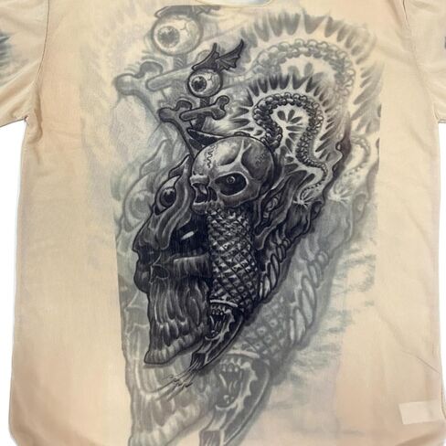 Men's Mesh Fake Tattoo Print Long Sleeve T-Shirt Tribal Inspired Tops Party Cosplay Clubwear in Kuwait