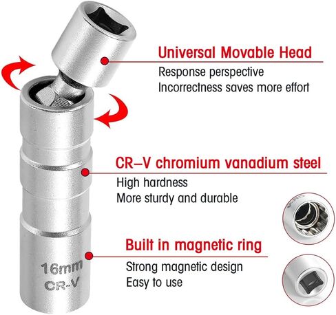 مقبس توصيل شرارة دوار مغناطيسي للسيارة، 14 مم للسيارات 3/8 بوصة محرك 12 بوصة ممتد رفيع الجدار مقبس توصيل شرارة مع أداة إزالة احترافية 12 نقطة، عالمية لمعظم المركبات in Kuwait