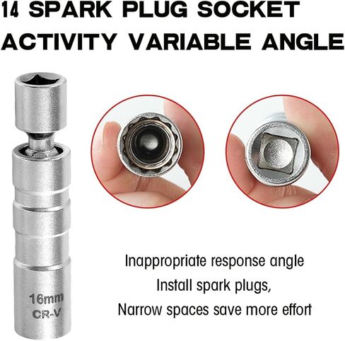 مقبس توصيل شرارة دوار مغناطيسي للسيارة، 14 مم للسيارات 3/8 بوصة محرك 12 بوصة ممتد رفيع الجدار مقبس توصيل شرارة مع أداة إزالة احترافية 12 نقطة، عالمية لمعظم المركبات in Kuwait