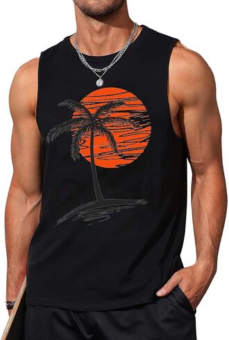 Mens Workout Tank Top Gym Muscle Fitness Running Hawaiian Beach Sleeveless Shirts in Saudi Arabia
