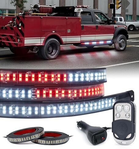 LUMENIX 2PCS 60 Inch Emergency Strobe Lights Strip LED Running Board Flexible Flashing Warning Hazard Safety Light Bar w/Wireless Remote for Construction Vehicles Work Trucks Pickups - White Amber in Kuwait