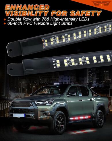 LUMENIX 2PCS 60 Inch Emergency Strobe Lights Strip LED Running Board Flexible Flashing Warning Hazard Safety Light Bar w/Wireless Remote for Construction Vehicles Work Trucks Pickups - White Amber in Kuwait