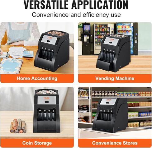 منظم العملات VEVOR، جهاز فرز العملات المعدنية بالدولار الأمريكي للعملات المعدنية 1￠، 5￠، 10￠، 25￠، قادر على تنظيم 230 عملة معدنية/الدقيقة، يتضمن وظيفة تغليف العملات المعدنية مع 4 أنابيب، سعة 200 عملة معدنية، أسود\ in Kuwait