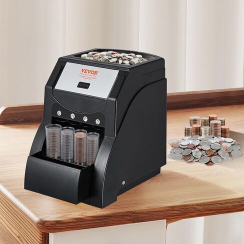 منظم العملات VEVOR، جهاز فرز العملات المعدنية بالدولار الأمريكي للعملات المعدنية 1￠، 5￠، 10￠، 25￠، قادر على تنظيم 230 عملة معدنية/الدقيقة، يتضمن وظيفة تغليف العملات المعدنية مع 4 أنابيب، سعة 200 عملة معدنية، أسود\ in Kuwait