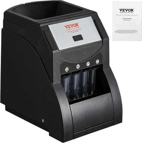 منظم العملات VEVOR، جهاز فرز العملات المعدنية بالدولار الأمريكي للعملات المعدنية 1￠، 5￠، 10￠، 25￠، قادر على تنظيم 230 عملة معدنية/الدقيقة، يتضمن وظيفة تغليف العملات المعدنية مع 4 أنابيب، سعة 200 عملة معدنية، أسود\ in Kuwait