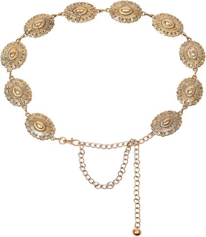 Pasuot Chain Concho Belts for Women - Metal Western Cowgirl Belts Adjustable Oval Conch Waist Belt Boho Vintage Country Belts in Saudi Arabia
