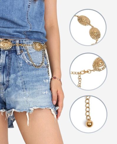 Pasuot Chain Concho Belts for Women - Metal Western Cowgirl Belts Adjustable Oval Conch Waist Belt Boho Vintage Country Belts in Saudi Arabia