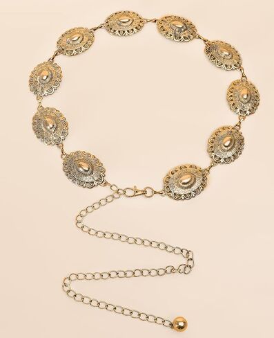 Pasuot Chain Concho Belts for Women - Metal Western Cowgirl Belts Adjustable Oval Conch Waist Belt Boho Vintage Country Belts in Saudi Arabia