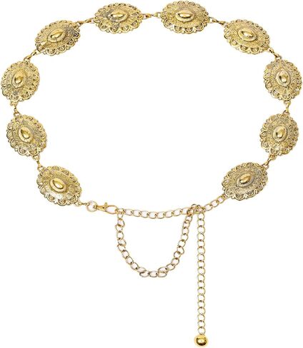Pasuot Chain Concho Belts for Women - Metal Western Cowgirl Belts Adjustable Oval Conch Waist Belt Boho Vintage Country Belts in Saudi Arabia