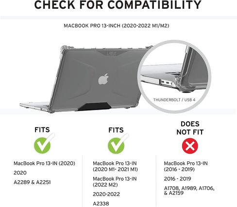 UAG مصمم لجهاز MacBook Pro 13 بوصة 2020-2021 M1، 2022 M2 (A2289، A2251 & A2338) غطاء كمبيوتر محمول Plyo شفاف شفاف، خفيف الريش، متين عسكريًا تم اختباره من قبل URBAN ARMOR GEAR in Kuwait
