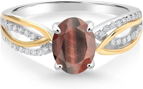 Gem Stone King 925 Sterling Silver and 10K Yellow Gold 8X6MM Oval Gemstone Birthstone and White Lab Grown Diamond Engagement Ring For Women | Available In Size 5, 6, 7, 8, 9 in Saudi Arabia