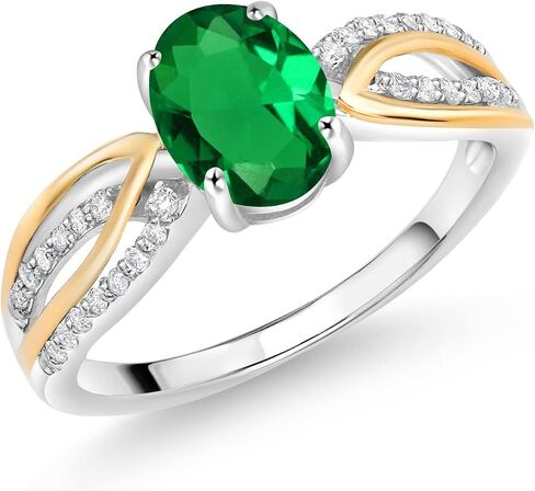 Gem Stone King 925 Sterling Silver and 10K Yellow Gold 8X6MM Oval Gemstone Birthstone and White Lab Grown Diamond Engagement Ring For Women | Available In Size 5, 6, 7, 8, 9 in Saudi Arabia