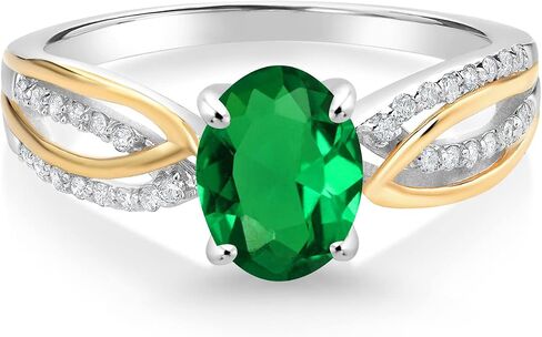 Gem Stone King 925 Sterling Silver and 10K Yellow Gold 8X6MM Oval Gemstone Birthstone and White Lab Grown Diamond Engagement Ring For Women | Available In Size 5, 6, 7, 8, 9 in Saudi Arabia